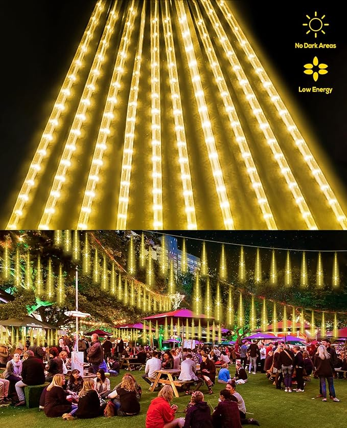 Christmas Lights Outdoor, Falling Rain Lights Meteor Shower Light 20 inch 10 Tube 540 LED Snowfall Icicle Cascading String Light for Xmas Tree Christmas Decorations Holiday,Warm White