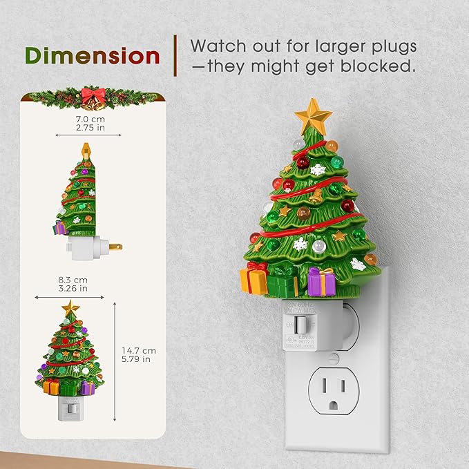 Briignite Christmas Tree Night Light[2 Pack], 3000K Night Lights Plug into Wall, Christmas Gifts Cute Night Light for Kids, Plug in Nightlight with 360° Rotatable for Christmas Decorations Party