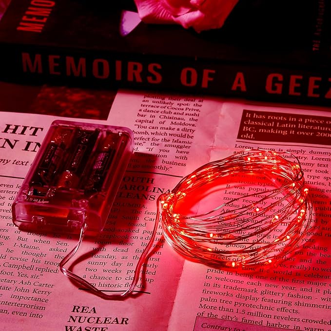2 Pack 16.4ft Battery Operated String Lights with Timer, Red with Synchronized Twinkle Mode, Fairy Lights Battery Powered, 50 LEDs, Idea for Christmas Bedroom Party Wedding