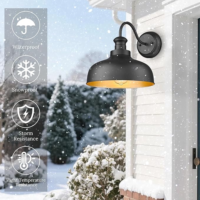 Outdoor Farmhouse Barn Light, 11.5 Inch Outside Wall Sconce, Weather Resistant Anti-Rust Farmhouse Exterior Wall Mount Light, Outdoor Lantern Lamp for Porch, Garage, Patio, Entryway (Black, 8 Pack)