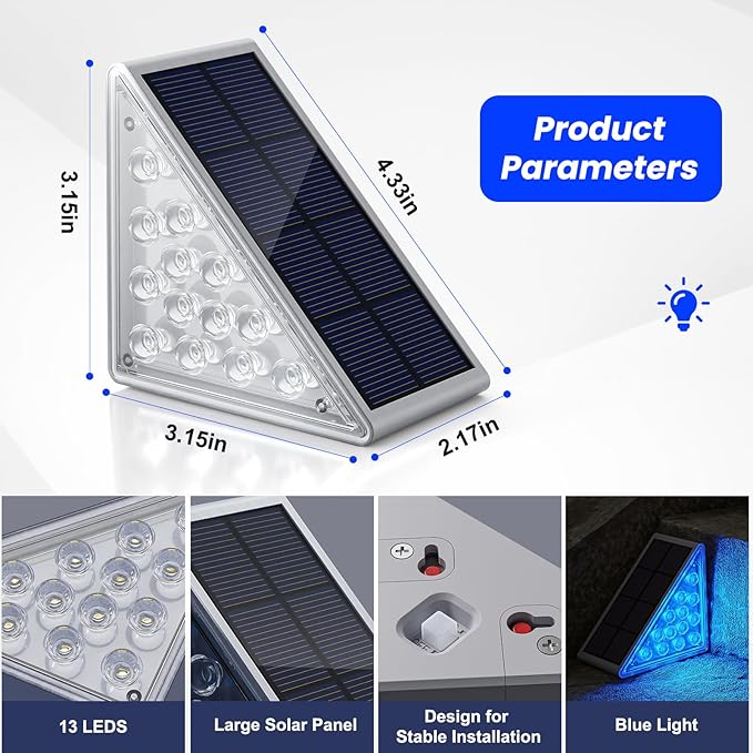 NIORSUN Solar Step Lights for Outside,12 Pack Blue LED Outdoor Step Lights, Stair Lights Outdoor for Patio, Fence, Yard, Walkway, Solar Powered Auto On/Off, IP67 Waterproof, Easy Install