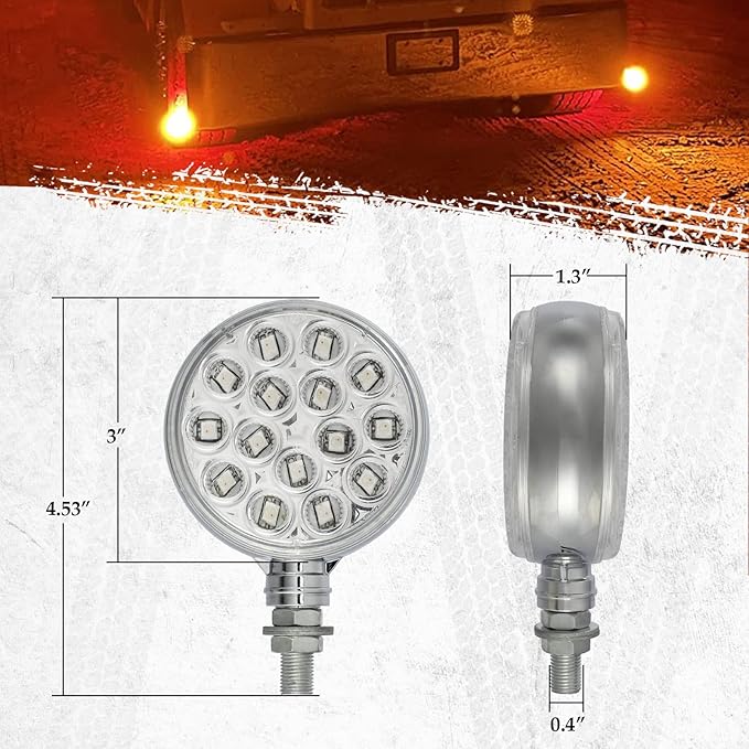 Partsam 2pcs 3" Dual Revolution Amber/Red/Blue Round Double Face 30 Diode Marker/Turn Signal and Auxiliary Led Pedestal Light with Chrome Housing Sealed Replacement for Peterbilt/Freightliner, 10-30V