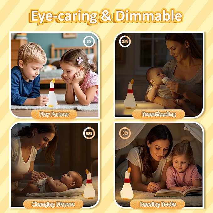 Attivolife Duck Night Light for Nursery, Cute Animal Dream Duck Lamp with Dimmable Timer, Rechargeable Bedroom Bedside Decor Touch Soft Silicone Nightlight, Birthday Xmas Gift for Kid Baby Girl Boy