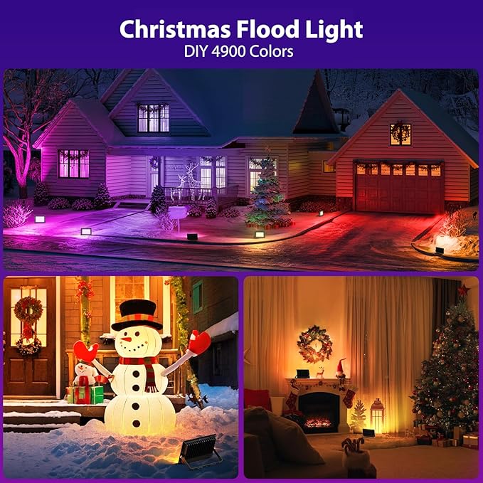 50W LED Flood Light Outdoor, 2700K Warm White RGB Flood Lights with Remote, DIY Color Changing Outdoor Lights, IP66 Waterproof Uplights for Events, Uplighting for Christmas, LED Stage Lights 2 Pack