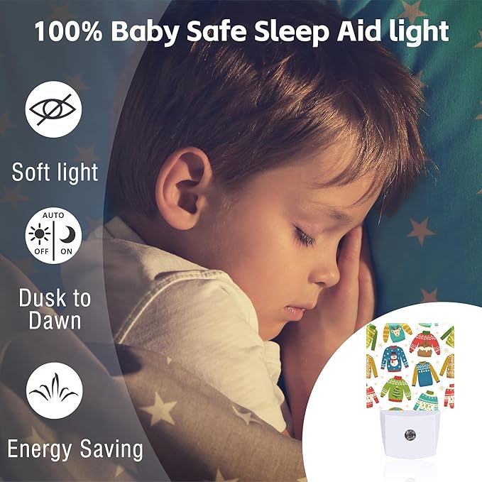 Christmas Ugly Sweaters Night Light for Kids, Winter Holiday Sweaters Night Light Plug in with Dusk to Dawn Sensor, 0.5w Energy Saving Sleep Friendly Nightlight for Hallway Stairway Kitchen Bedroom