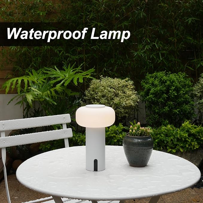 Shower Lamp Waterproof, Outdoor Cordless Table Lamp Rechargeable, Portable Battery Operated Lamp, Touch Dimmable Night Light for Bedroom/Patio/Dinning/Camping (White)