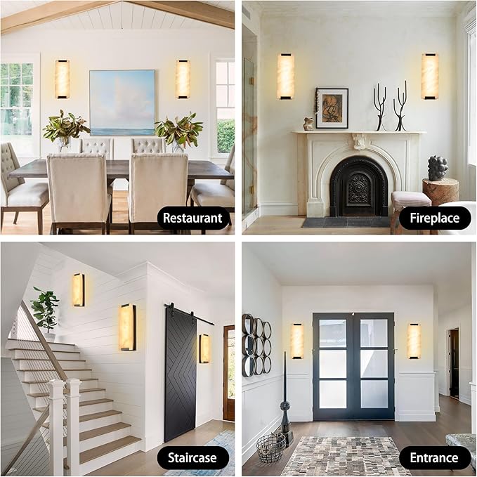14.2 in Alabaster Wall Sconces, Natural Marble Wall Sconces Set of Two, Indoor Alabaster Sconces for Living Room, LED Modern Alabaster Sconces Wall Lighting for Dining Room,Bedroom,Stairs