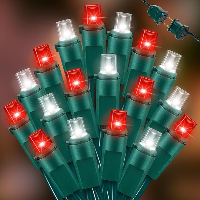 LAMPHOME 100 Count RED and White - String Lights - 21.6FT LED Christmas Lights, Mini led Lights for Indoor Outdoor Home Holiday Party Wedding Independence Day Decoration