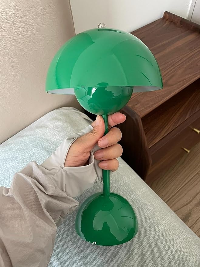Flowerpot Lamp Modern Flower Bud 12" Cordless Touch Dimmable 2600mAh Rechargeable Desk Lamps Nordic Minimalist Mushroom Lamps Retro Nightstand Bedside Lamp for Bedroom Living Room(Signal Green)