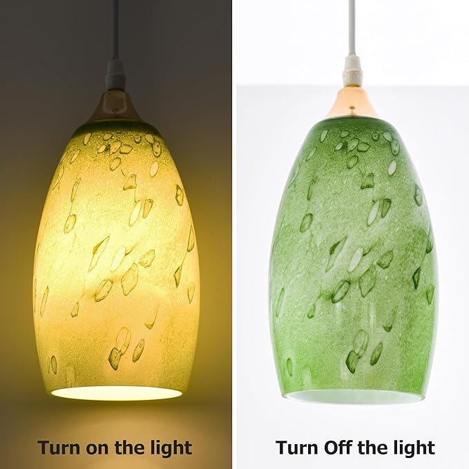2 Pc Green-plant Oval Pendant Light Shades Only,GO&SO Hand Blown Glass Pendant Lamp Shade,Fitter 1.57 ",Height 7.8 ",Max Diameter 4 ",Stained Glass Pendant Lights Kitchen Island Replacement Lamp Shade