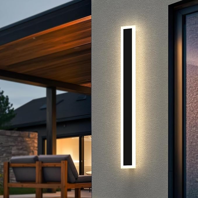 L LOHAS LED 35.4inch Long LED Modern Outdoor Wall Light, Black Rectangular Outdoor Wall Lights Exterior, 3000K Warm White, IP65 Waterproof Wall Mount Lighting Fixture for Garage Doorway Porch Patio
