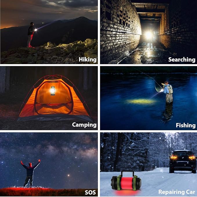 1 Pack Camping Lantern, Outdoor LED Camping Light, Rechargeable Flashlights with 1000LM, 6 Modes, 4000mAh Power Bank, IPX5 Waterproof Portable Emergency Camp Light for Hurricane Hiking - Green