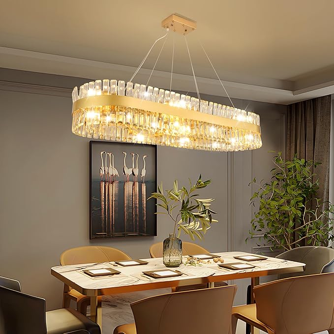 MADEM Modern Crystal Chandeliers,Gold Chandelier Light Fixture, Contemporary Pendant Ceiling Light for Dining Room Living Room Kitchen Island Entryway Foyer,E12 x 20（Bulbs not Included）.