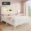YITAHOME Twin Size Bed Frame, LED Bed Frame with Storage Headboard, Boucle Upholstered Bed with Outlet & USB Ports, No Box Spring Needed, Easy Assembly, Cream