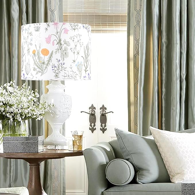 Set of 2 Large Drum Lampshades Floral Printed Lamp Shades - 16" x 16" x 12" - Ideal for Table & Floor Lamps Natural Linen- Hand Crafted - Farmhouse Decor - Assembly Required By GO&SO
