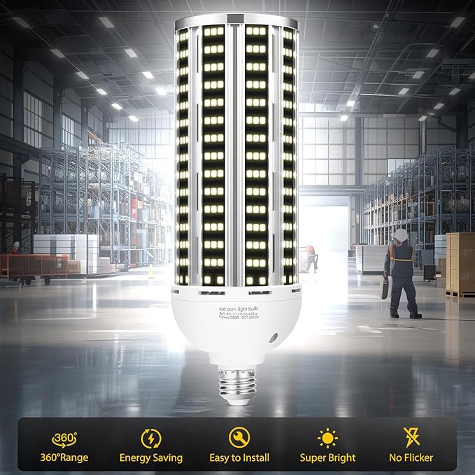 200W LED Corn Light Bulb 4 pack,(2000W Equivalent )Commercial Grade 30500LM DayLight 5000K E26/E39 Medium Mogul Base LED Lamp,Large Area Lights For Outdoor Indoor Garage Warehouse Factory Bay Light