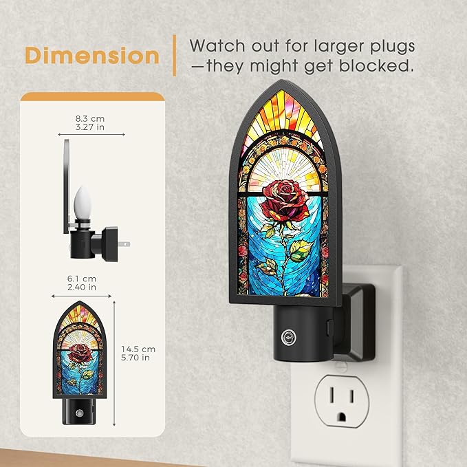 Briignite Night Lights Plug into Wall, Gothic Night Light Vintage Style, Adjustbale Brightness, LED Warm White 3000K Nightlight with Auto On Off Light Sensor, Bathroom, Bedroom, Hallway