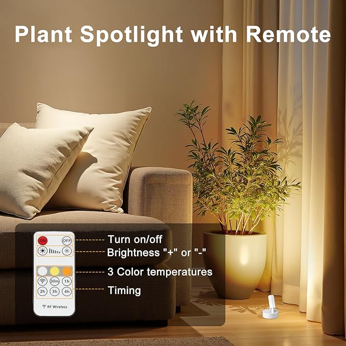 Kimjo Spot Lights Indoor, 4000mAh Rechargeable Plant Spotlight Indoor with Remote, Battery Operated Picture Lights with Timer Dimmable, Uplighting for Wall Art Display (2 Pack)