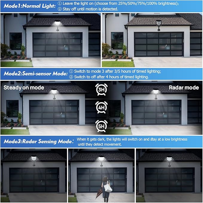 Waterproof Solar Street Lights, Motion Sensor Outdoor Light, Dusk to Dawn Flood Light Outside, Garden, Yard, Easy to Install Yourself (2 Pack)