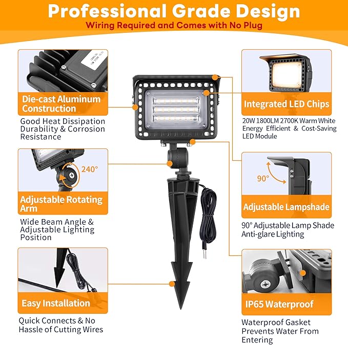 Gardenreet Outdoor Wall Wash Lights - 20W 12V LED Landscape Flood Lights, Low Voltage IP65 Waterproof Aluminum Brown Hardwired Angle Adjustable for Garden Yard Wall Tree 12 Pack