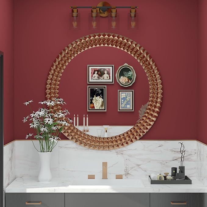Inlight 23" Wide 4-Light Brass Gold Bathroom Vanity Light, Modern Black Bath Lighting, Clear Ribbed Glass Shade Wall Sconce, Bulb Not Included, IN-0445-4-GD
