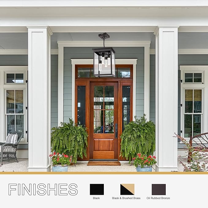 TODOLUZ LED 5CCT 4-Light Large Outdoor Pendant Light Fixtures in Oil Rubbed Bronze, Adjustable Height Porch Hanging Lighting for Yard Entryway Patio, Exterior Ceiling Lantern LED Chips Included