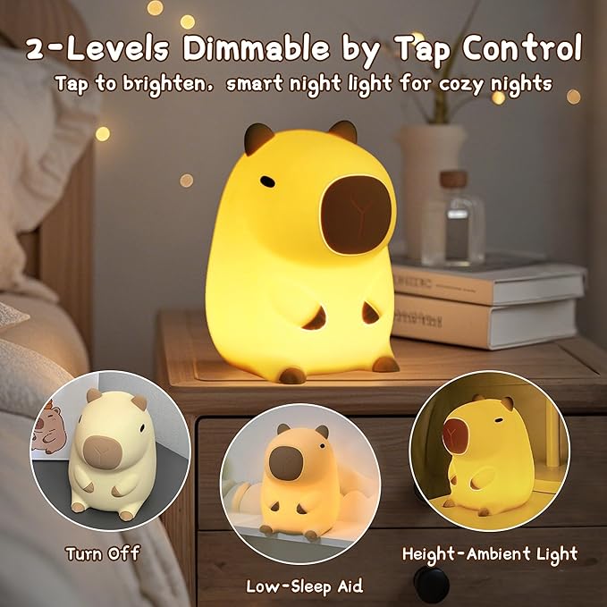 Capybara Night Light for Kids - Safe Squishy Silicone Nursery Light with Timer,Dimmable & Rechargeable Touch Bedside Lamp, Cute Capybara Gift for Boys Girls Toddlers, Baby & Kids Room Decor