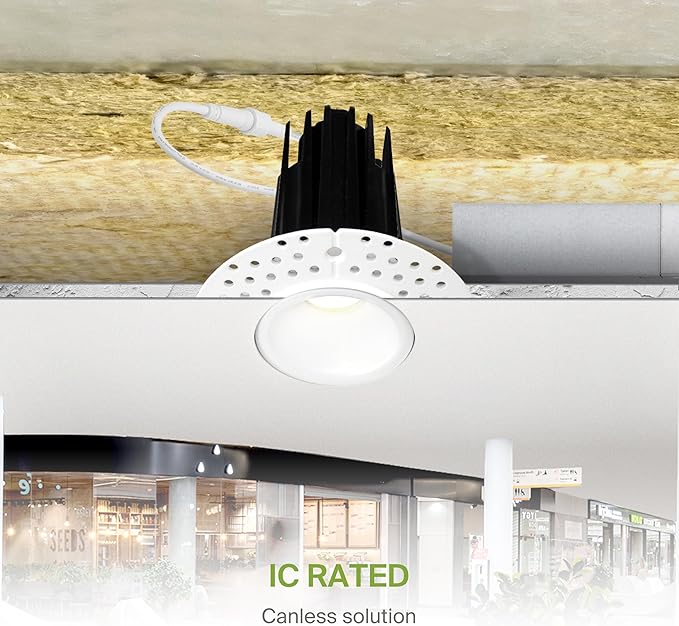 ASD Trimless 1 Inch Recessed LED Lights, 7W 120V Triac Round Commercial Downlight, Canless Dimmable Lighting for Ceiling with J-Box, 5 CCT 2700K-5000K, CRI 90+, IC Rated, ETL, White