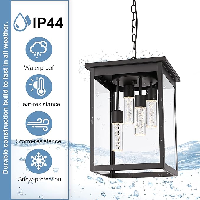 TODOLUZ LED 5CCT 4-Light Large Outdoor Pendant Light Fixtures in Oil Rubbed Bronze, Adjustable Height Porch Hanging Lighting for Yard Entryway Patio, Exterior Ceiling Lantern LED Chips Included