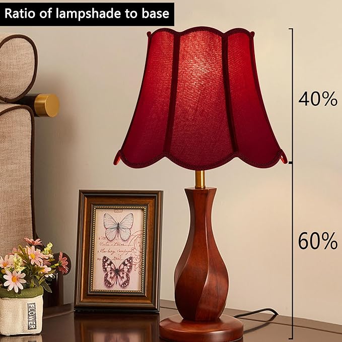 GOSO Medium Scalloped Lamp Shade Burgundy, 8"Top ×13"Bottom ×11" Hight Victorian Spider Shade for Table Lamp, Floor Lamps Replacement, Wavy Floral Petal Edge Faux Silk Art Deco Lampshade,Easy Assembly