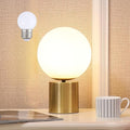 11 Inch Modern Mid Century Gold Globe Table Lamp,Round Bedside Nightstand Lamp with White Glass Shade Metal Base Desk Lamp for Bedroom Living Room End Table
