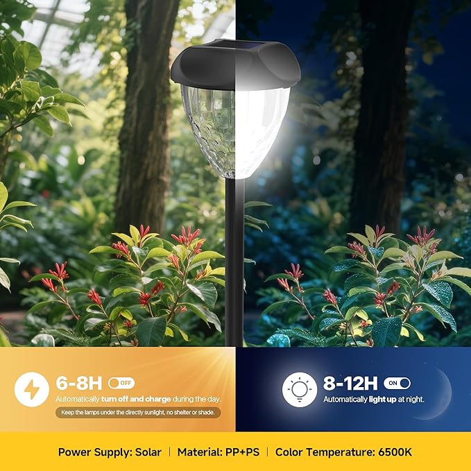 Ensenior 8-Pack Solar Lights Outdoor, 14.17" Auto ON/Off 6500K LED Solar Garden Lights for Pathway, Yard, Patio, Walkway, Planter, Waterproof, Energy-Efficient Landscape Lighting