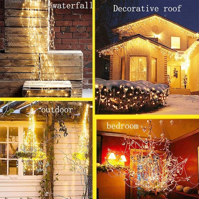 220 LED Solar Firefly Bunch Lights, 8 Flashing Modes, Fairy Copper Wire Waterproof String Light, Decorative Vine Solar Watering Can Light, Outdoor Garden Christmas Decor Lights (Warm White)