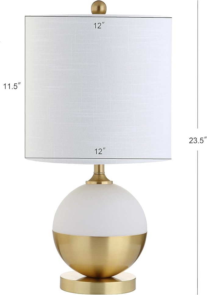 JONATHAN Y JYL5005A 23.5" Modern White Ceramic Table Lamp, Glam Brass Bedside Lamp for Living Room, Bedroom Nightstand, Contemporary End Table Desk Lamp with White Linen Drum Shade, LED Bulb Included