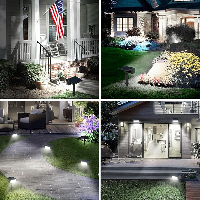 T-SUN Solar Spot Lights Outdoor 8 Pack, 49 LED 2 Lighting Modes, IP65 Waterproof Landscape Spotlights, 2 in 1 Auto On/Off Solar Lights for Yard, Garden, Driveway, Pathway (White)