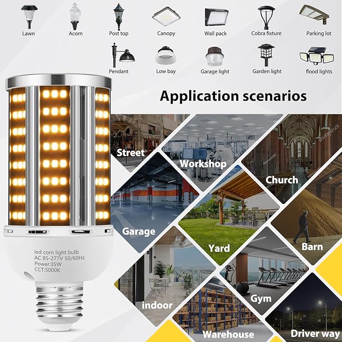 35W 2 pack LED Corn Light Bulb,3000K Warm White(300W Equivalent ) Commercial Grade E26/E39 5000LM Medium Mogul Base LED Lamp,Large Area Lights For Outdoor Indoor Garage supermarket Factory Bay Light
