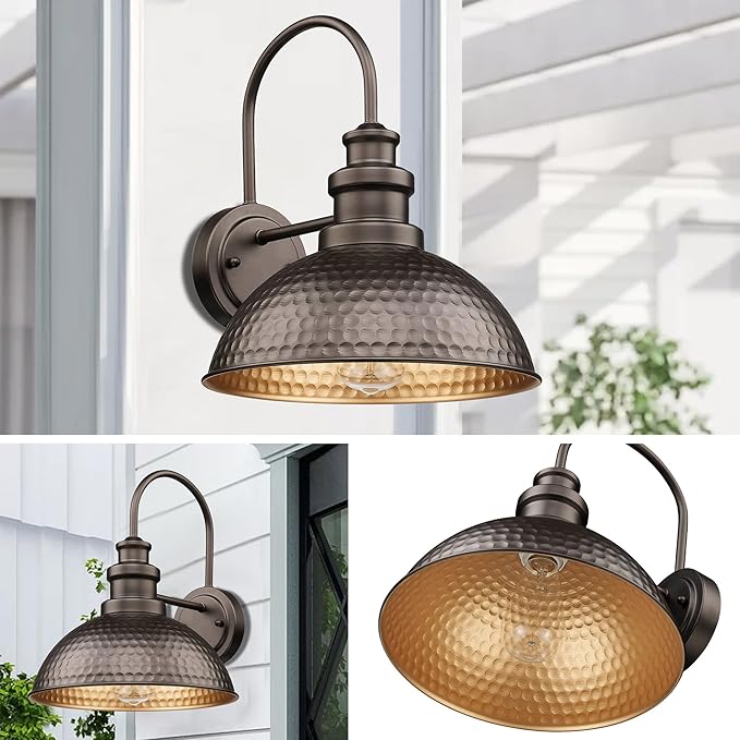 Casia Farmhouse Barn Lights - Rustic Wall Sconce, Exterior Outdoor Mounted Lighting Fixture, Vintage Wall Light, Porch Lantern Lamp for Front Door,Porch,Patio,Garge (Oil Rubbed Bronze, 3 Pack)