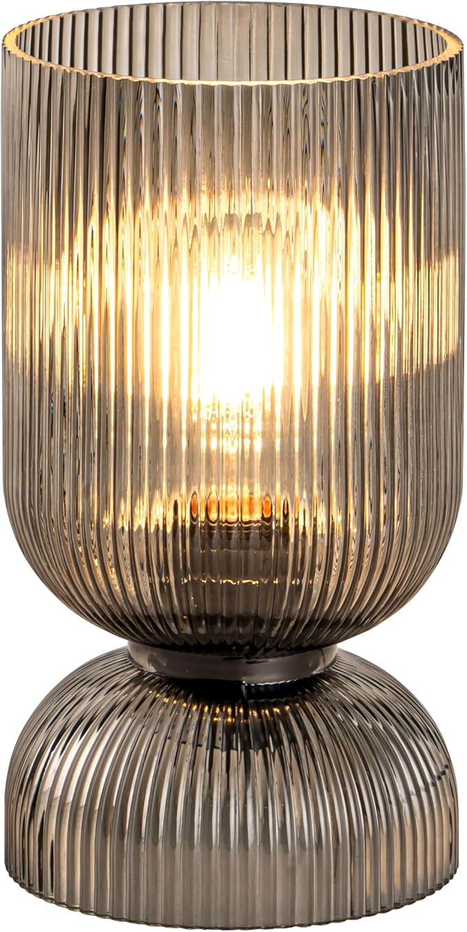 Modern Table Lamp,Glass Mid Century Lamp with Smoky Gray Glass Shade, Bedside Lamp with On/Off Switch, Minimalist Nightstand Lamp for Bedroom, Living Room, Office (Bulb not Included)