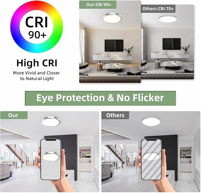 hykolity 2 Pack 12 Inch Selectable CCT LED Round Flat Panel Light, 24W 3000K/4000K/5000K, Edge-Lit Flush Mount Ceiling Light Fixture for Kitchen, Bedroom, Laundry and Closet Room,Brush Nickel