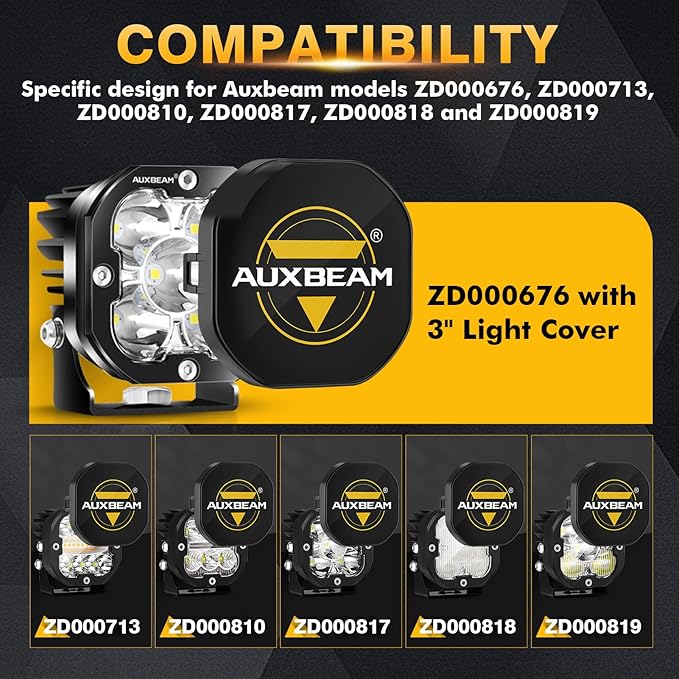 Auxbeam XP-Ultra Series 3 Inch Black Protective Light Covers, Offroad LED Pods Lens Cap, On Road/Off Road, Snap-On Design, for 3" Specific Light Models, 2 Packs