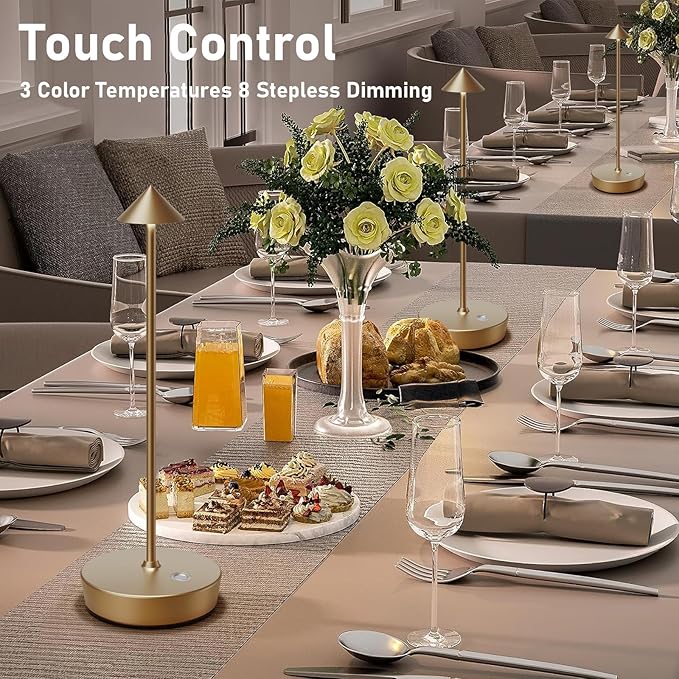 Set of 2 Rechargeable Cordless Table Lamp,6000mAh LED Battery Operated Desk Lamp Touch 3 Color Dimming Portable Outdoor Waterproof Table Light for Patio/Restaurant/Dining/Home (Bronze)