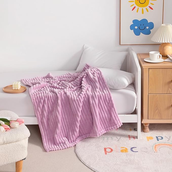 NTBAY Flannel Fuzzy Toddler Blanket, Fluffy Warm and Lightweight Reversible Stripes Design Baby Plush Blanket, 30x40 Inches, Light Purple