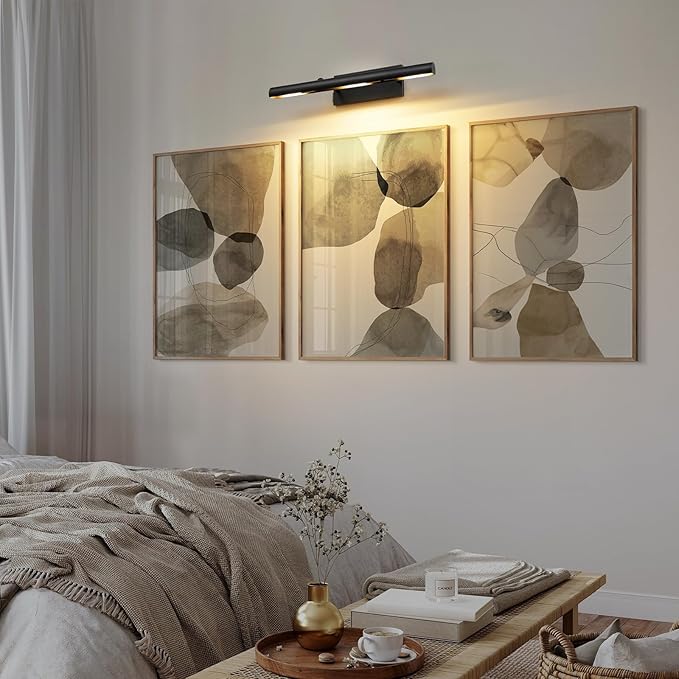 Art Picture Frame Wall Light: 24" Black Dimmable Vintage Artwork Brass Painting Spotlight - Hardwired Swing Arm Rotatable 3 Lights over Pictures - Linear Accent Lighting above Photo for Gallery Museum