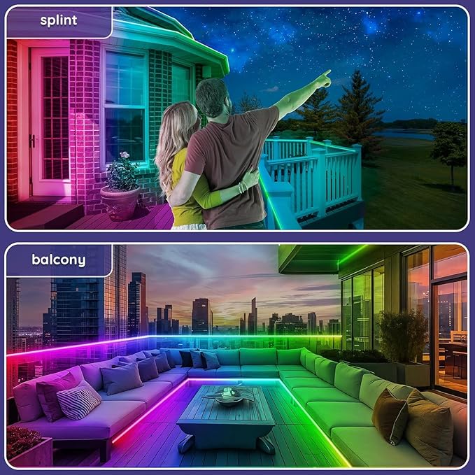 50ft Outdoor LED Strip Lights Waterproof,IP68 Outside Led Light Strips Waterproof with App and Remote,Music Sync RGB Exterior Led Rope Lights with Self Adhesive Back for Roof,Deck