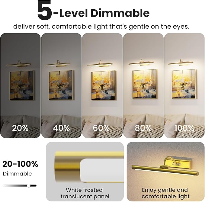 16" Art Lighting for Paintings with 1pcs Extra 6000mAh Battery - 2 Pack Wireless Dimmable Wall Mount for Paintings, Artwork, Portraits & Frames