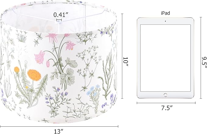 Set of 2 Drum Lampshades Floral Printed Lamp Shades - 13" x 13" x 10" - Ideal for Table & Floor Lamps Natural Linen- Hand Crafted - Farmhouse Decor - Assembly Required By GO&SO