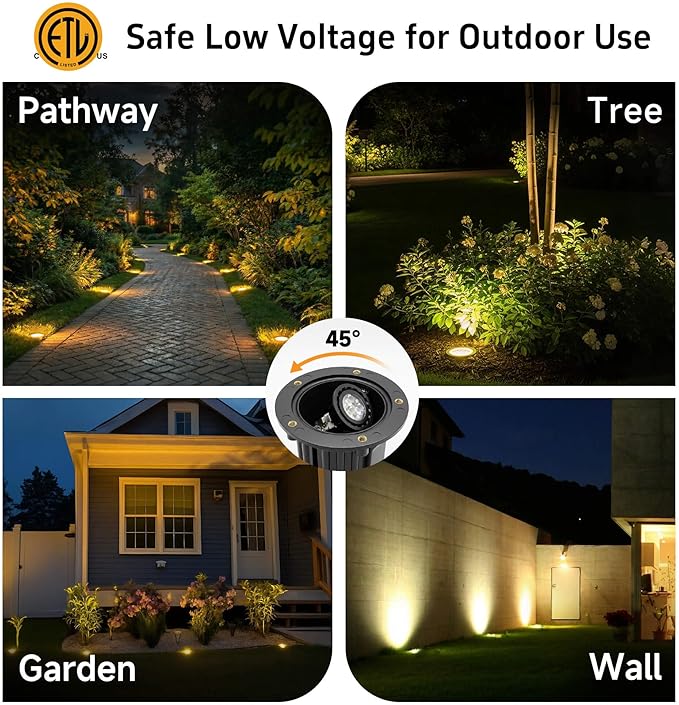 Gardenreet Brass Outdoor Low Voltage Well Lights - 12V LED In-Ground Lighting, Replaceable Bulb Flush Fixture, Antique Bronze for Path Yard Tree with 2700K Warm White MR16 Bulb