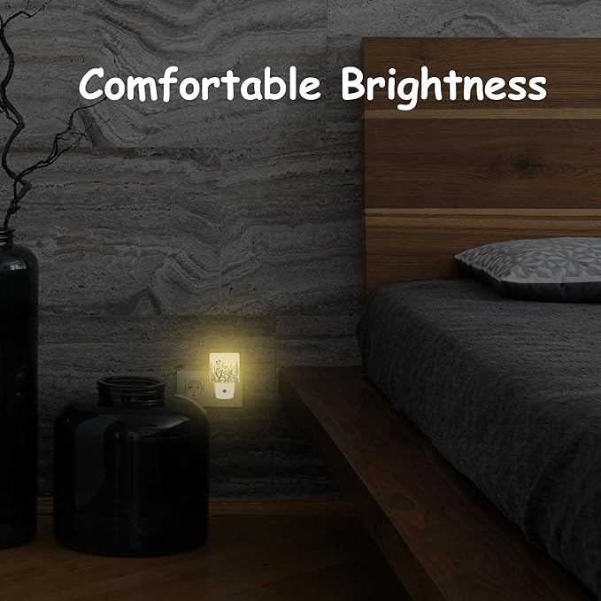 Vintage Wildflower Herbs Plug Night Light,Botanical Floral Night Light Lamp Auto Sensor Energy Efficient Dusk to Dawn Lights for Girls Boys Women Room Decor,Hallway,Kitchen,Bathroom,Nursery,Stairs