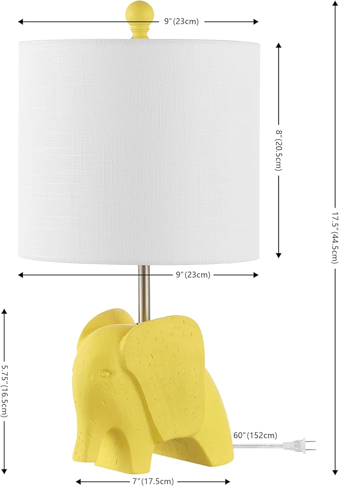 JONATHAN Y JYL1143C 17.5" Bohemian Elephant Table Lamp for Kids Room, Yellow Resin Animal Desk Lamp for Nursery, Playroom, Bedroom Bedside Nightstand, White Linen Drum Shade, LED Bulb Included