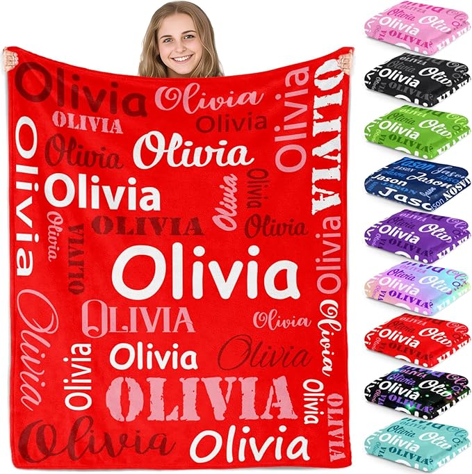 Gudina Personalized Name Blankets and Throws, Custom Blanket with Name, Personalized Christmas Blanket Gifts for Women Men